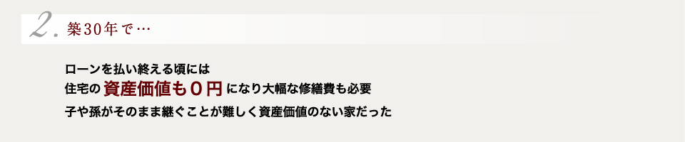 【2.築30年で…】ローンを払い終える頃には住宅の資産価値も0円になり大幅な修繕費も必要子や孫がそのまま継ぐことが難しく資産価値のない家だった