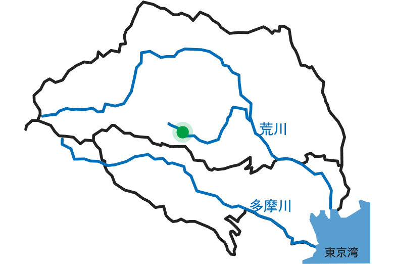 西川材の産地と流通を示す埼玉県南西部の地図イラスト