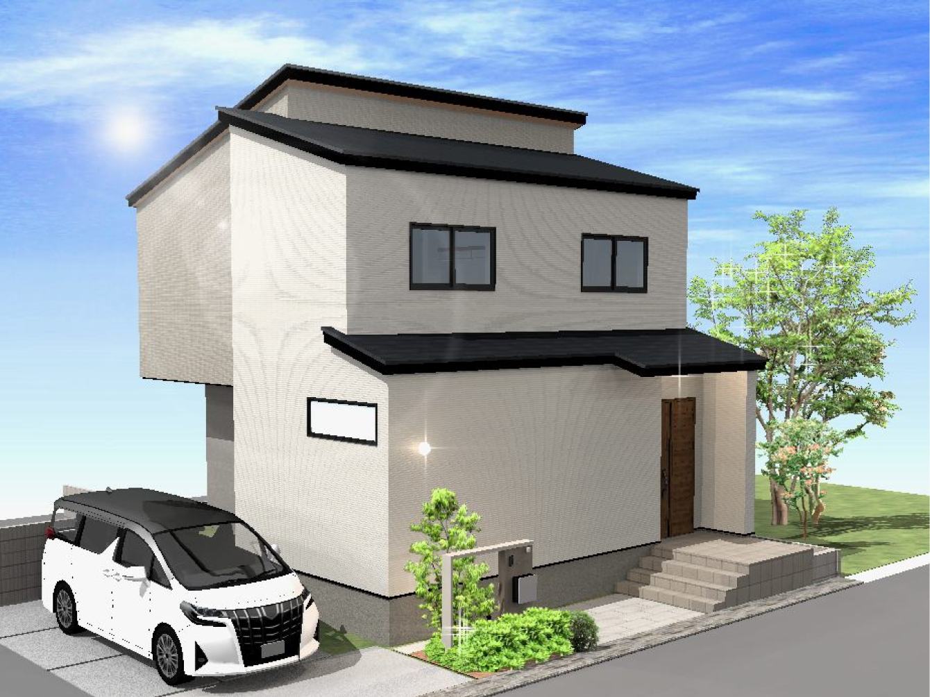12区画3LDKの新築戸建て外観パース、ナチュラルテイストの戸建て住宅